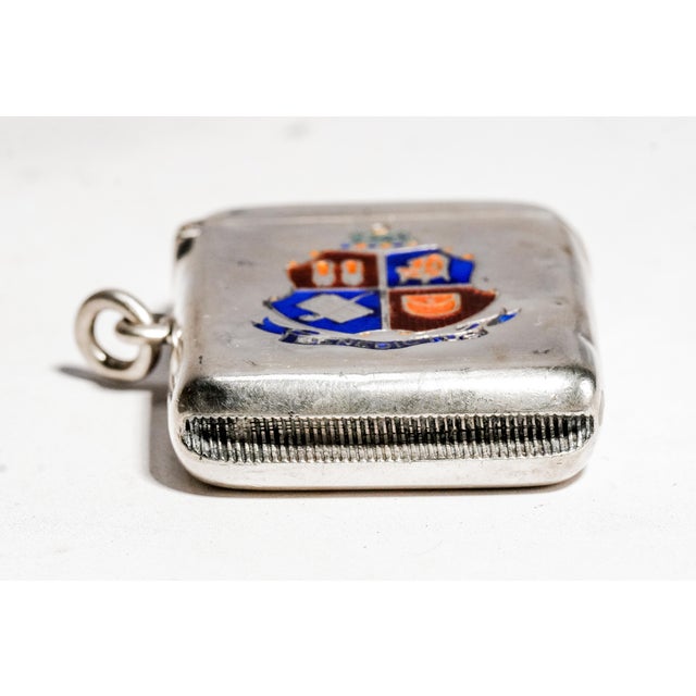 Handsome Antique Sterling Silver Double Albert Pocket Watch Chain and Enamel Vesta Case Edwardian Tobacciana Design Men's Accessory For Sale - Image 12 of 17