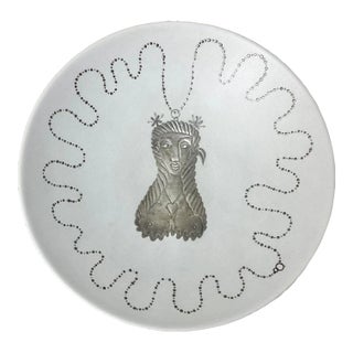 1950s Gustavsberg "Grazia" Dish With Matte White Glaze and Applied Silver Decoration For Sale