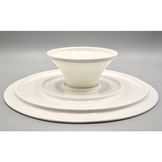 Ceramic Antique French White Ironstone Cake Stand on Pedestal, Modernist For Sale - Image 7 of 8
