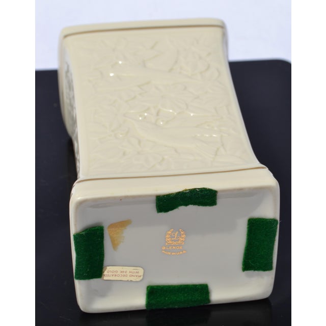 1970s Lenox Hummingbird Rectangle Vase Embossed Fine Ceramic 24k Gold Trim For Sale - Image 12 of 18
