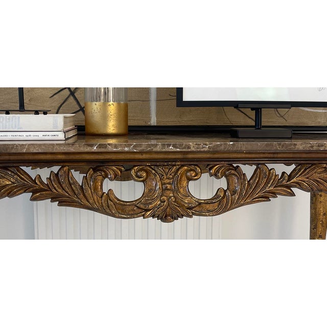 Italian 1990s Italian Style Giltwood Console Table With Marble Top, Carved Apron and Cabriole Legs For Sale - Image 3 of 7