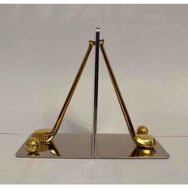 Metal Brass and Chrome Golf Club Bookends, Late 20th Century Design For Sale - Image 7 of 7