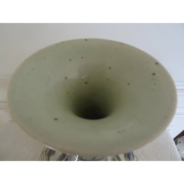 Asian Antique Blue & White Vase With Gilt Highlights For Sale - Image 3 of 7