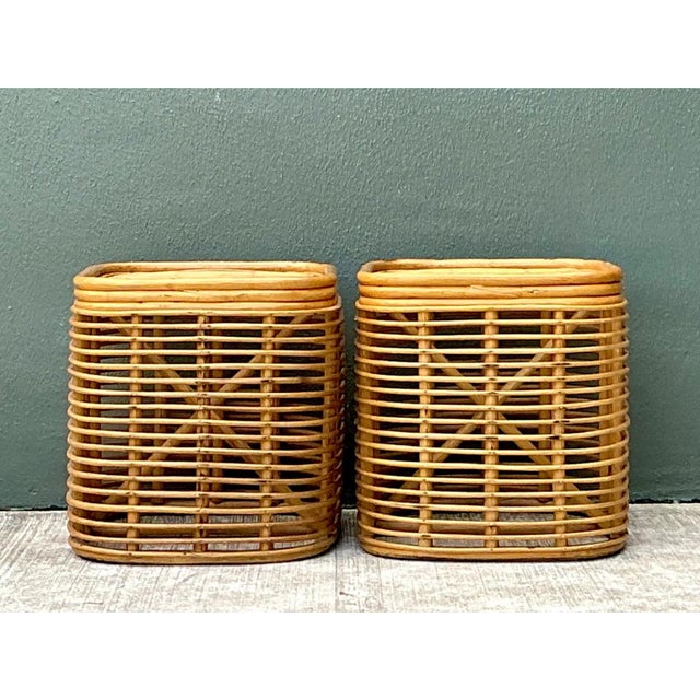 Vintage Woven Rattan Side Tables - Pair For Sale In West Palm - Image 6 of 12