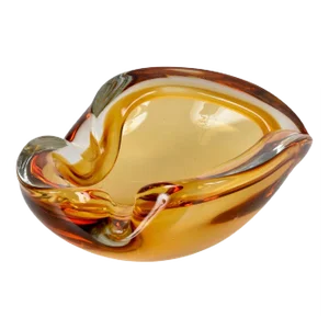 Mid-Century Italian Amber Sommerso Murano Art Glass Bowl or Ashtray by Flavio Poli, 1960s