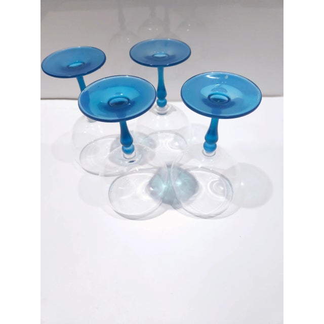 Modern Vintage Gin Goblets With Sapphire-Color Stems- Set of 4 For Sale - Image 3 of 6