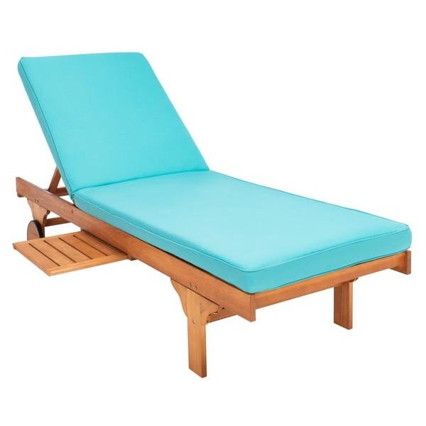 2020s Newport Chaise Lounge Chair with Side Table, Natural/Aqua Cushion For Sale - Image 5 of 13