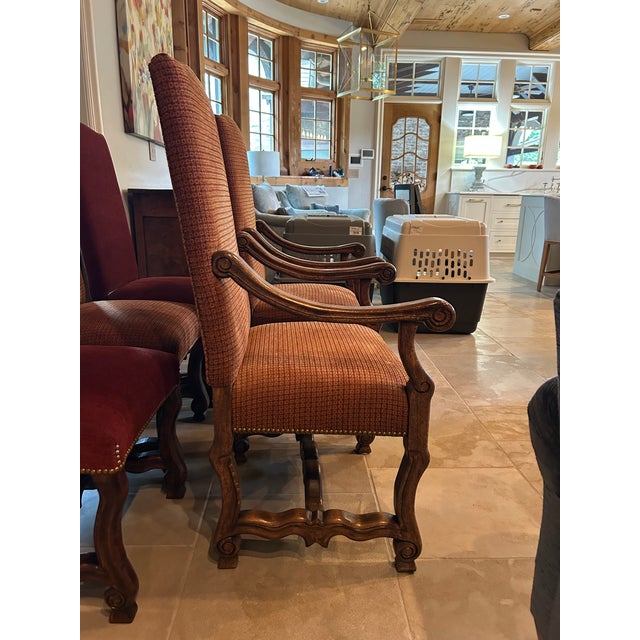 Wood Set of 6 Louis XIV Style Upholstered Dining Room Chairs For Sale - Image 7 of 8