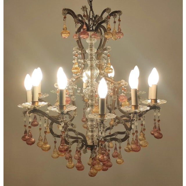 Twelve-Light Chandelier with Blown Glass Pendants attributed to Banci Firenze, 1950s For Sale - Image 11 of 11