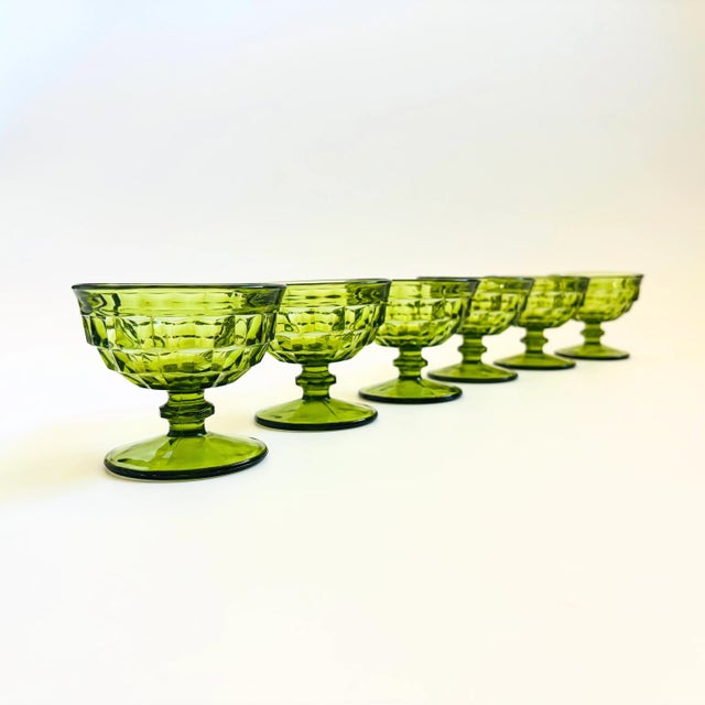 Green Mid 20th Century Mid Century Modern Indiana Glass Green Coupe Glasses - Set of 6 For Sale - Image 8 of 10