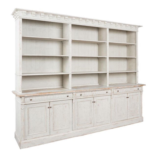 19th Century Large White Danish Bookcase Display Cabinet For Sale