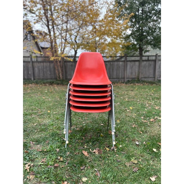 Authentic Mid-Century Modern Eames Design - Very good condition. Set of six original Herman Miller fiberglass side chairs...