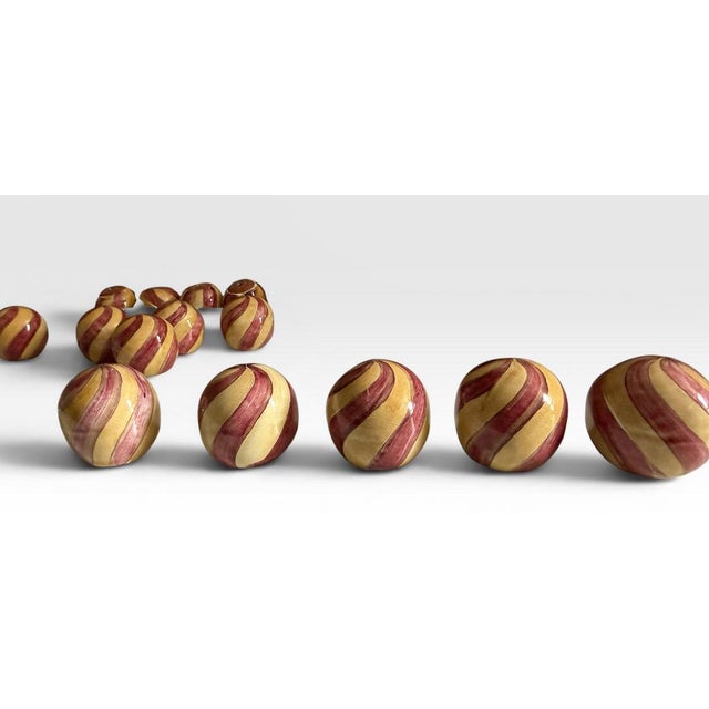 Mustard Rare Retired Set of Forty-Seven MacKenzie-Childs Hand-Painted Swirl Ceramic Knobs For Sale - Image 8 of 16