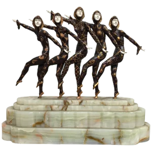 Large Art Deco Sculpture of Five Chiparus Style Dancers With a Marble Base