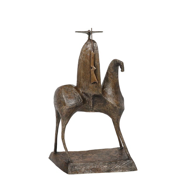 Bronze Mid-Century Bronze Signed Gloria Ellies Stylized Horseman Sculpture Edition 4/6 For Sale - Image 8 of 17