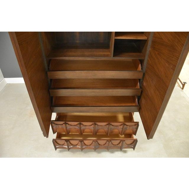 1970s Tobago Brutalist Tall Walnut Armoire Dresser For Sale - Image 9 of 10