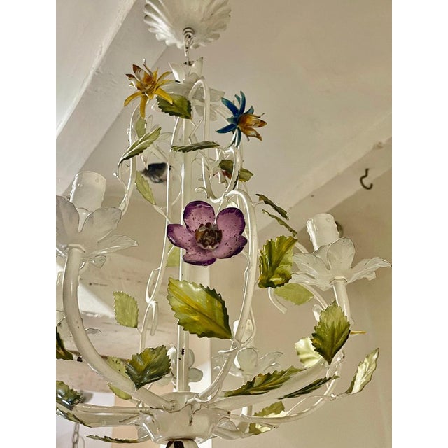 Italian Floral Chandelier in Hand Paint Metal, 1960s For Sale - Image 11 of 12