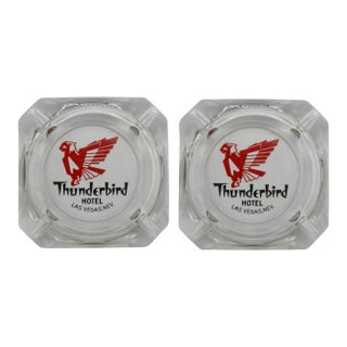 Thunderbird Hotel Las Vegas Glass Ashtrays - a Pair For Sale