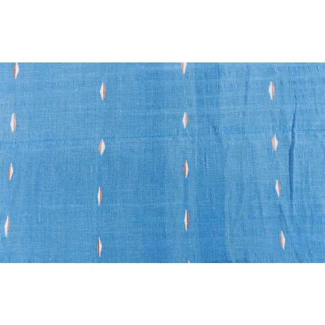 English Doris Leslie Blau Dhurrie Vintage Blue With Navy Blue Flatweave Cotton Rug For Sale - Image 3 of 8