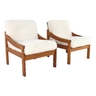 Pine Armchair with Cream Upholstery, 1970s For Sale
