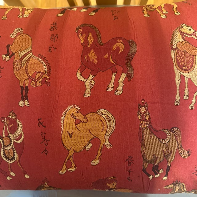 Handcrafted decorative pillow case. Double sided horses patterns, beige, brown prints with a burgundy background, 14”X20”,...