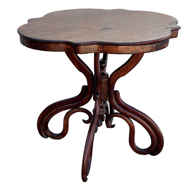 Late 19th Century Victorian Polished Oak Bent Wood Scrolling Salon Table by Thonet For Sale In Los Angeles - Image 6 of 11