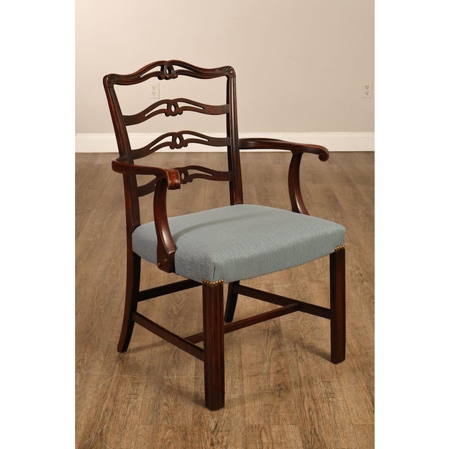 Wood 1940's Chippendale Style Set Of Six Mahogany Ladder Back Dining Chairs For Sale - Image 7 of 18