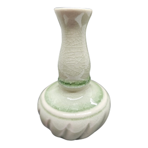 Vintage Thai Celadon Crazed Signed Stamped Jar Vase 5" Figurine Pottery Art