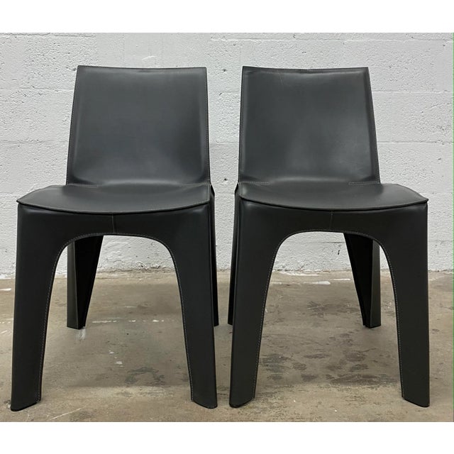 Riccardo Blumer & Matteo Borghi Bb Leather Dining Chairs for Poliform - a Pair For Sale - Image 13 of 13