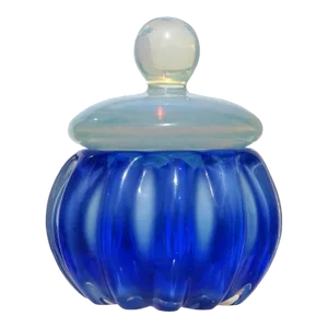 Seguso Murano Vintage Sapphire Blue Fiery Opal White Italian Art Glass Vanity Jar Powder Box