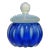 Vintage Seguso Murano Sapphire Blue Fiery Opal White Italian Art Glass Vanity Jar Powder Box For Sale