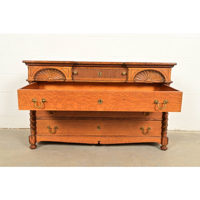 Herter Brothers Style Antique Victorian Carved Oak Dresser or Chest of Drawers, Circa 1890s For Sale In South Bend - Image 6 of 15