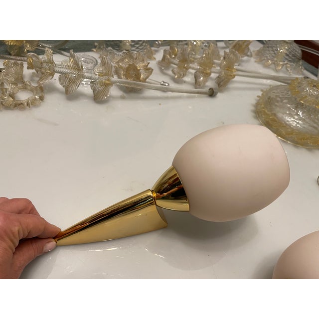 1960s Pink Opaline Glass Brass Sconces, 1960s, Set of 2 For Sale - Image 5 of 10