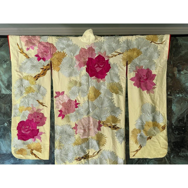 Textile Vintage Japanese Ceremonial Wedding Kimono with Embroidery Designs For Sale - Image 7 of 13