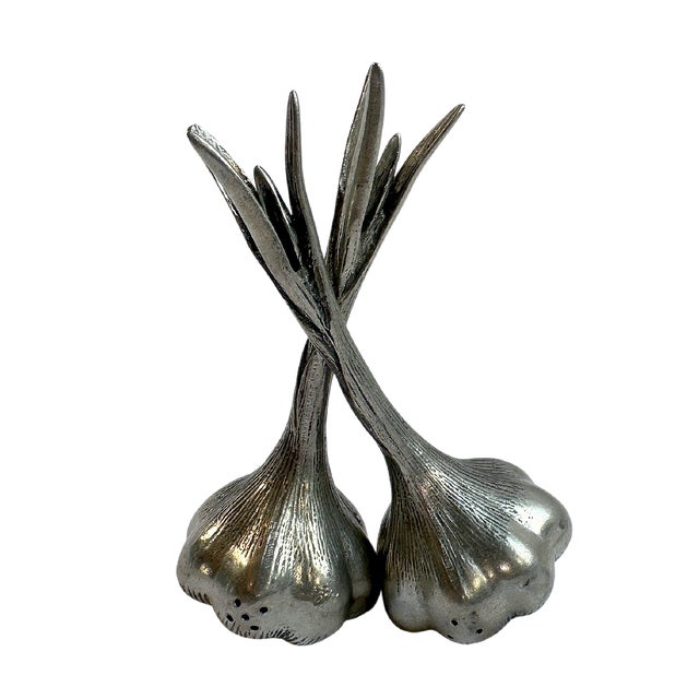 Vintage Silver Plate Garlic Bulb Salt & Pepper Shakers – A Pair For Sale - Image 4 of 9