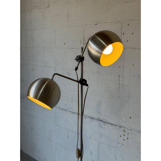 1970s Mid-Century Modern Brushed Steel Dual Globe Floor Lamp For Sale - Image 11 of 12