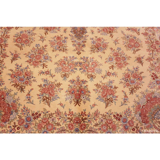 1950s Nazmiyal Collection Ivory Vintage Persian Silk Floral Gonbad Qum Rug For Sale - Image 5 of 8