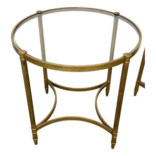 Pair of Neoclassical Style Gilt Metal and Glass Side Tables For Sale