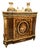 Grand French Louis XVI Marble-Top Cabinet With Floral Marquetry, Gilt Bronze Ormolu & Exotic Wood Inlays For Sale