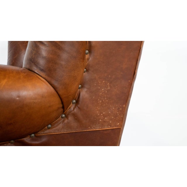 Restoration Hardware Churchill Cigar Leather Luxe Writer's Chair For Sale - Image 14 of 15