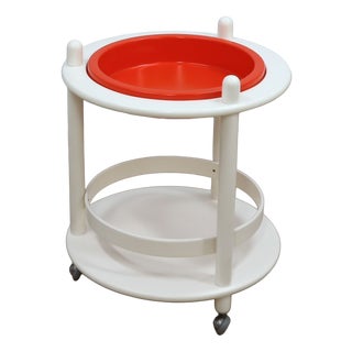 Space Age White & Orange Serving Trolley Bar Cart, 1960s For Sale