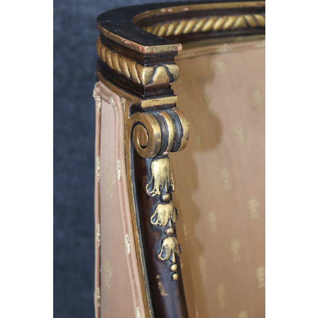 Pair Louis XVI Style Carved With Gilt Accent Wing Back Bergère Chairs For Sale - Image 14 of 15