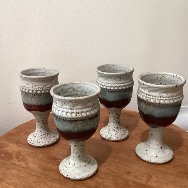 Oyster Gray Mid 20th Century Stoneware Wine Goblets Studio Art Pottery by Leon Kula- Set of 4 For Sale - Image 8 of 12