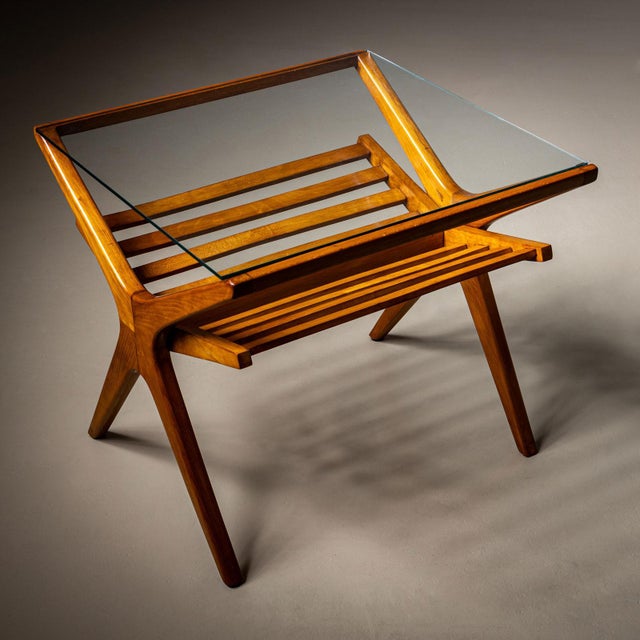 1950s Mid-Century Italian Side Table with Glass Top and Magazine Rack For Sale - Image 12 of 13