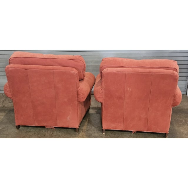 Red Late 20th Century Pair Hancock & Moore Red Suede Leather Armchairs Club Chairs Nailhead Trim For Sale - Image 8 of 11