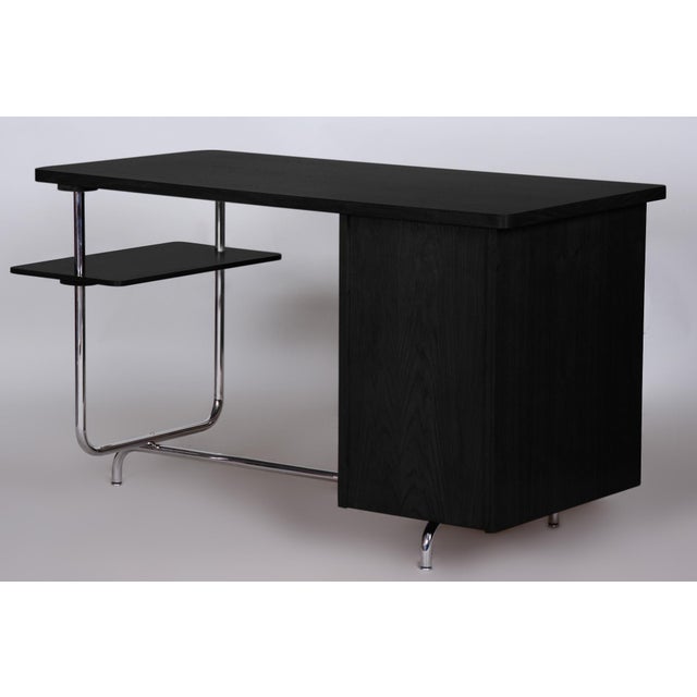 Black Czech Bauhaus Oak Writing Desk attributed to Jindrich Halabala for Up Závody, 1930s For Sale - Image 8 of 10