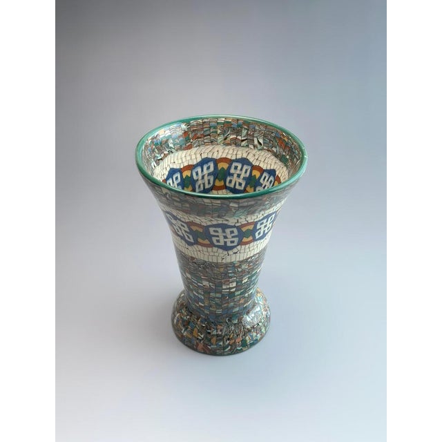 Art Deco Neriage Mosaic Trumpet Vase by Jean Gerbino for Vallauris, 1930s For Sale - Image 3 of 11