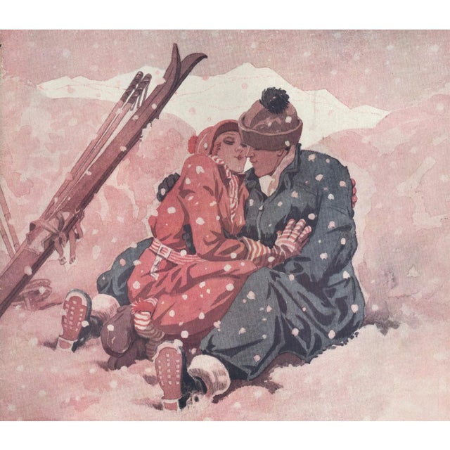 This is a vintage French print that speaks to ski lovers! It was originally the cover art to a French magazine that dates...