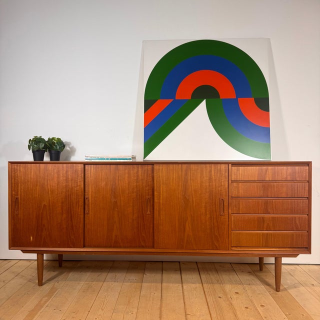 Danish Teak Credenza with Sliding Doors and Drawers, 1960s For Sale - Image 6 of 6