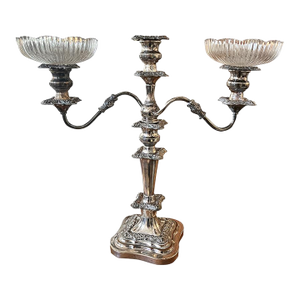 Silver Plated Candlestick With Glass Bobeches
